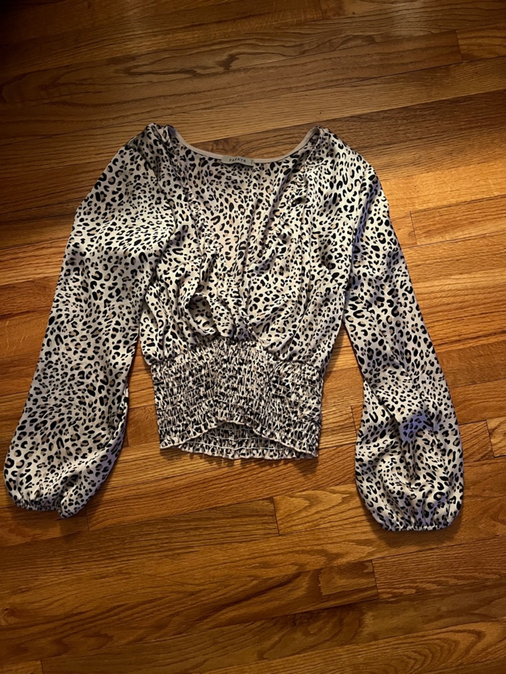 Papaya Cream and Black Leopard-Print Smocked Waist Blouse